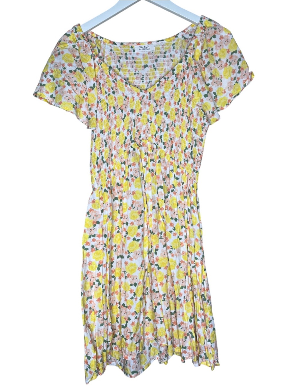 JOLIE & JOY by FCT Lemon Yellow Ruched Floral Cottagecore Dress XL